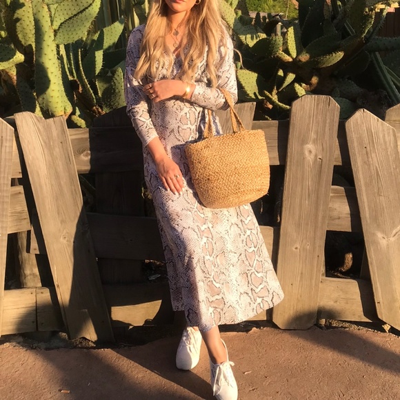 Flowy Wrap Snake Print Midi Belted Summer Dress | Size XS - Picture 1 of 7